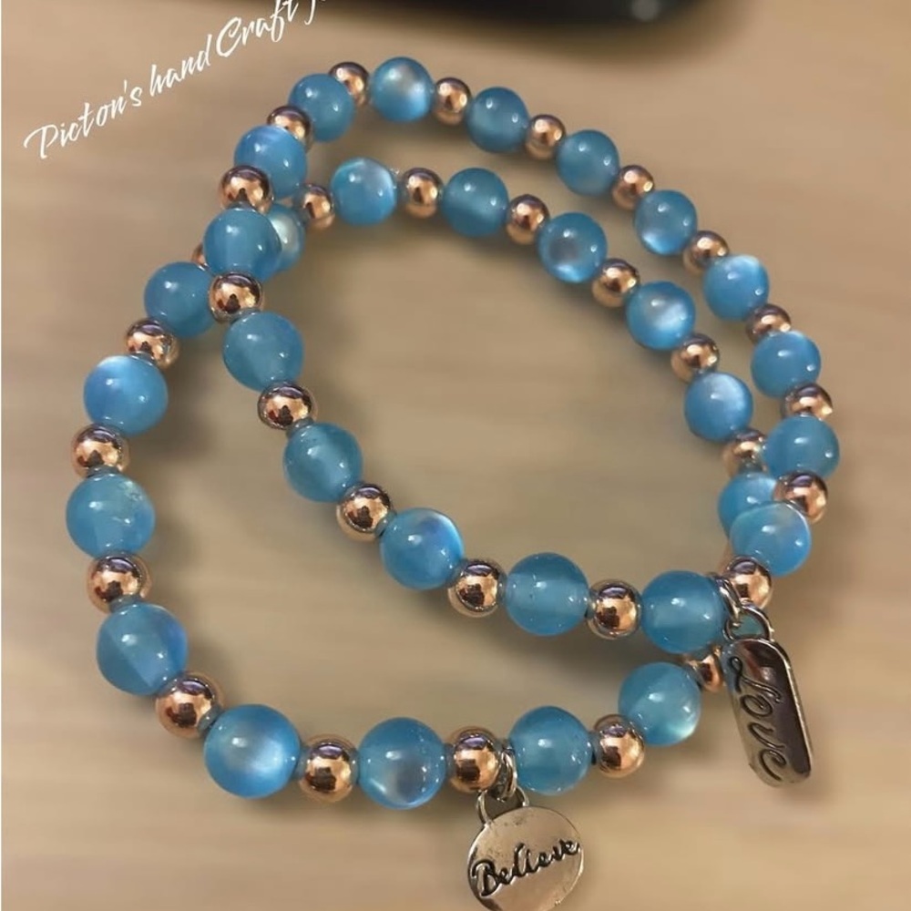 Blue and Gold Ocean-Inspired Bracelet. Customized!